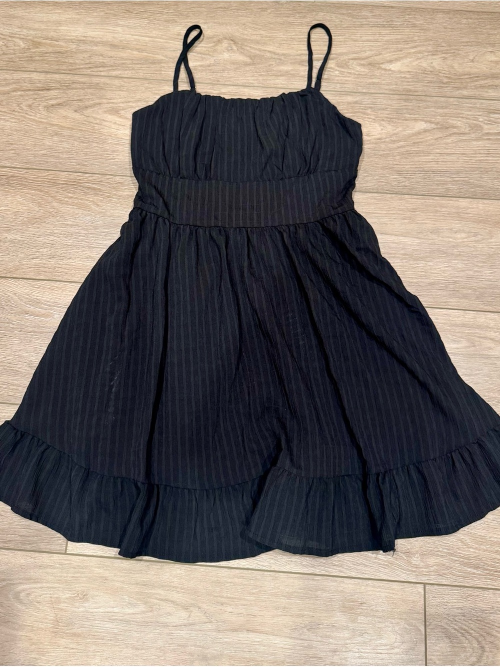 New! Lined Black Spaghetti-Strap Ruffle Hem Dress M